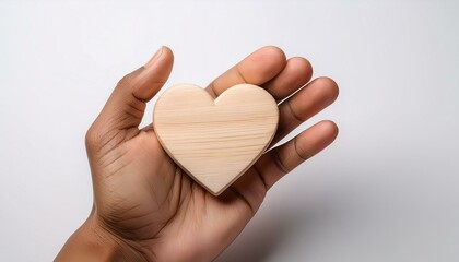 Obraz premium A light-colored wooden heart shape sits on a solid white background.