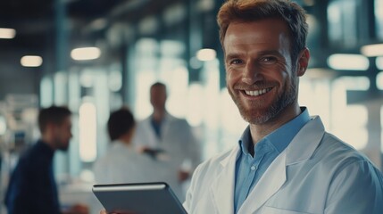 The Smiling Scientist with Tablet