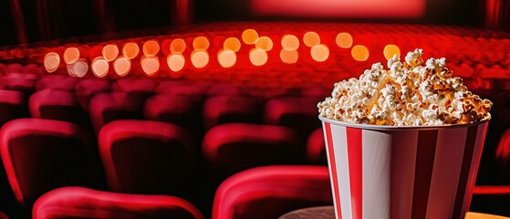 Popcorn and movie seats. AI.
