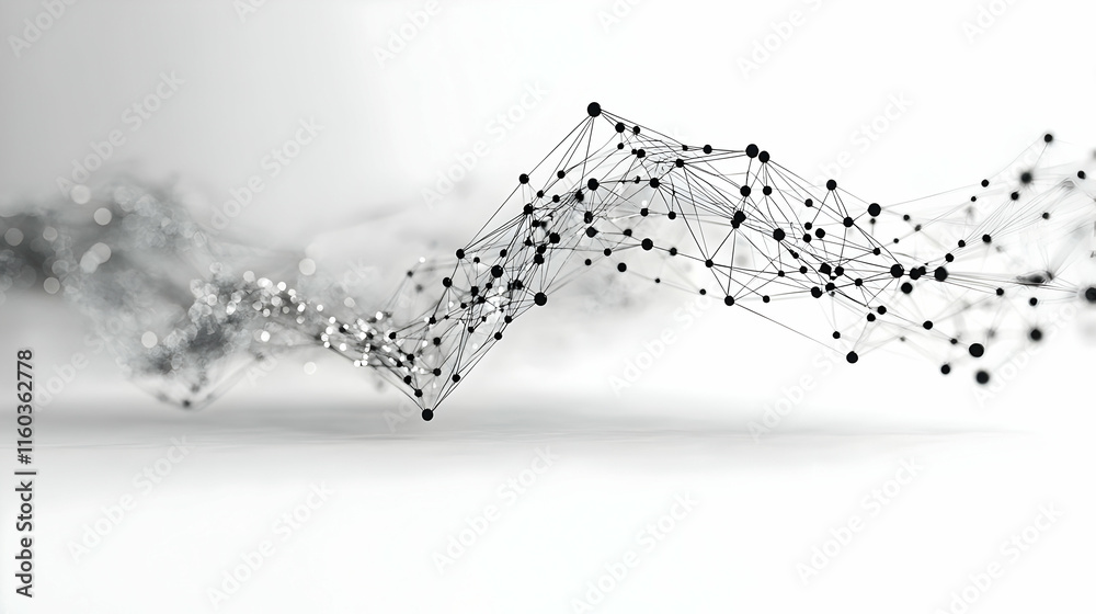 Poster abstract representation of interconnected nodes and lines, symbolizing data and networks.