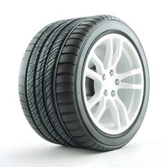 Obraz premium A high-performance tire with an alloy wheel, showcasing tread design and stylish aesthetics.