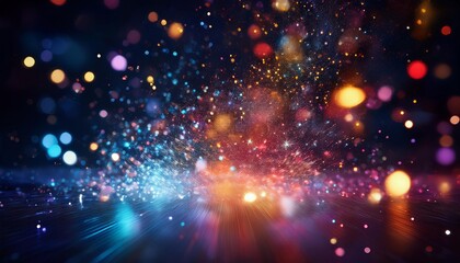 Obraz premium A cosmic display of floating, multicolored light fragments and sparkles against a dark background