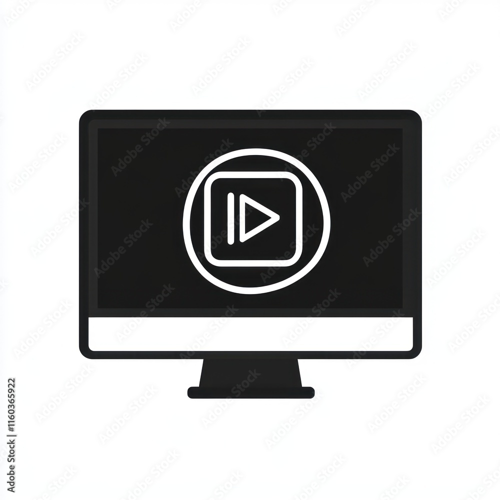 Poster computer screen displaying a play button icon.