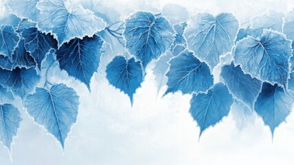Frozen Leaves Winter Blue Hues Nature Art
