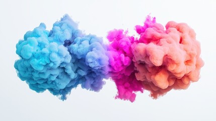 Colorful smoke clouds in blue, pink, and orange create a vibrant and dynamic visual effect against a light background.