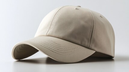 Beige baseball cap, simple, stylish design.