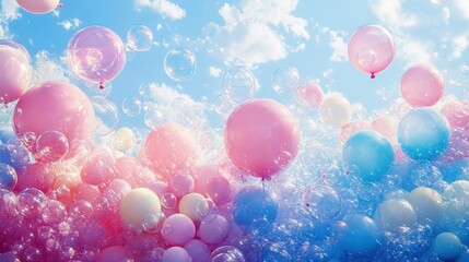 Colorful pastel balloons in soft shades of pink and blue