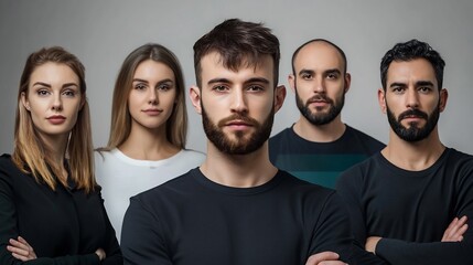 Confidently Posing Diverse Group Photo: Medium Shot Against Neutral Background. AI Generated
