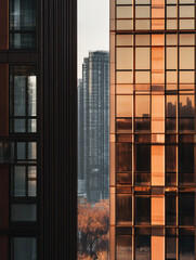 Fototapeta premium Close-up City, Minimalism, Building Facades, Aesthetics, Spring, Autumn, Blooming Trees, Street, Perspective, Beautiful Architecture, Neutral Background, European City, New York, China