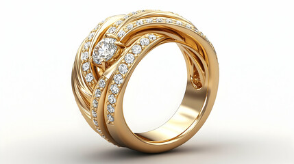 A Luxurious Gold and Diamond Ring Shows Elegance and Sophistication on a White Background.