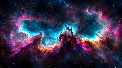 Obraz premium Colorful Nebula Clouds Stretch Across the Vast Cosmos with Dazzling Stellar Glow