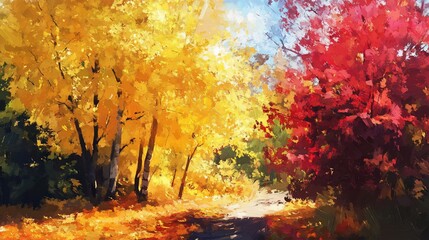 Vibrant autumn foliage along a forest path.