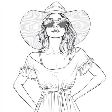 recommend clip art: Summer Chic: Elegant Woman in Sun Hat and Sunglasses 