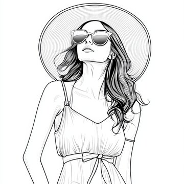 recommend clip art: Summer Breeze: Fashion Illustration of a Woman in a Sun Hat and Sunglasses 