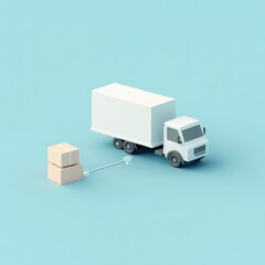 Minimalist 3D rendering of delivery truck and boxes.