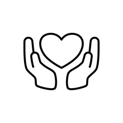 hand icon with heart, simple flat style, illustration, logo sign symbol pictogram template, for ui or ux isolated on white for mobile app, editable