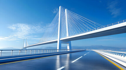 Fototapeta premium Modern Cable-Stayed Bridge spans across water with blue sky impressively engineered marvel.