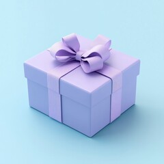 Obraz premium Lavender gift box with ribbon bow on light blue background.