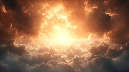 Fototapeta premium Golden Sky Illuminates Dramatic Cloudscape with Sparkling Stars and Celestial Glow