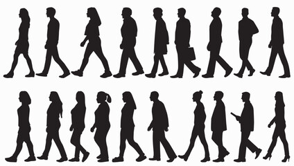 silhouettes of group of people walking. Vector silhouette of people walking