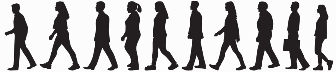 walking people silhouette. business people walking set. 