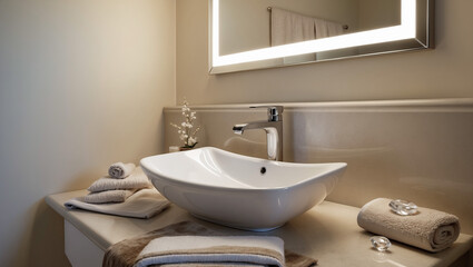 Fototapeta premium Elegant bathroom retreat featuring a modern sink and serene decor for relaxation in Phoenix