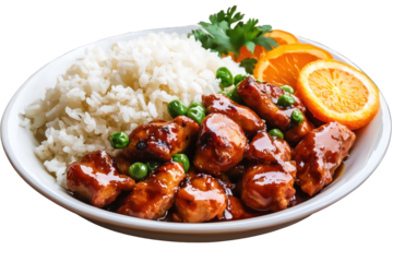 Crispy Orange Chicken, beautifully isolated, clear PNG.
