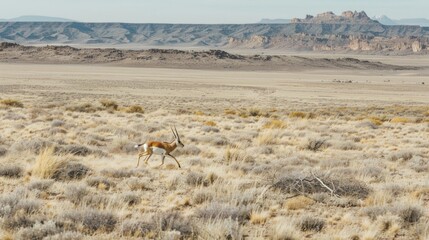 Naklejka premium Antelope running in arid desert landscape.