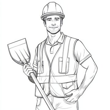 recommend clip art: Construction Worker Illustration: A confident construction worker, wearing a hard hat and safety vest, stands proudly holding a shovel.
