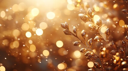 Golden Glittering Branches Festive Background Design