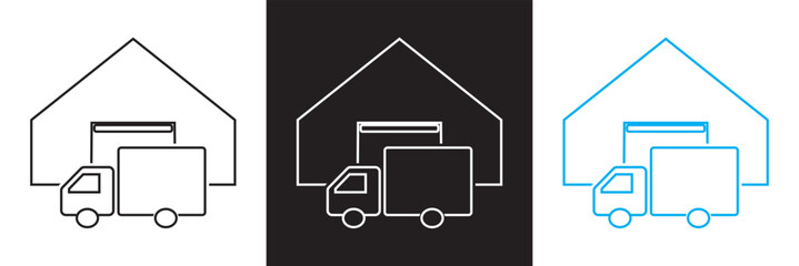 Warehouse icon set.  Warehouse management, supply chain, shipping, goods and more. isolated on white and black background.  Vector illustration. EPS 10