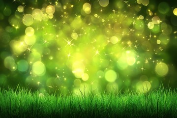 Obraz premium Magical green bokeh lights over grass.