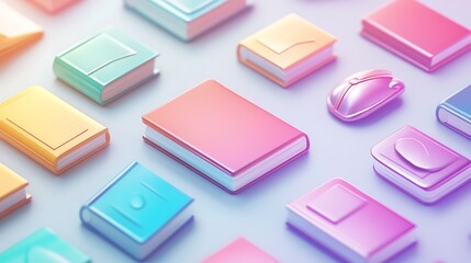 Colorful Books and Laptop on Soft Clean Background