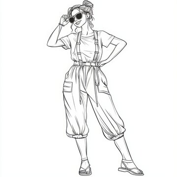 woman wearing sunglasses posing in monochrome clip art preview