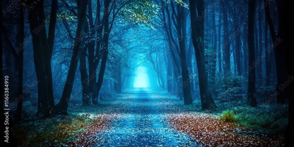 Poster Path through a forest with a stream running alongside it