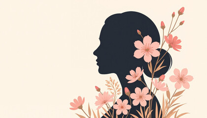 Silhouette of a woman surrounded by blooming flowers