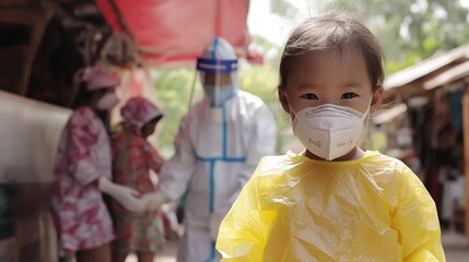 Pediatric hospital ward featuring dedicated medical professionals in protective gear, emphasizing compassionate care and safety in healthcare environments.