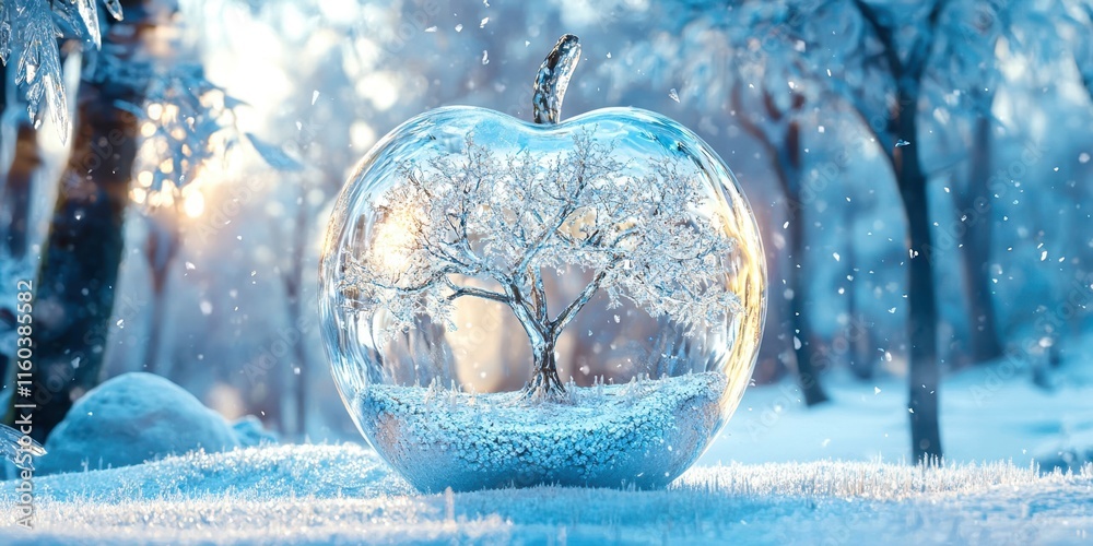 Poster glass apple with a tree inside of it