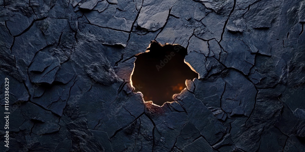Poster hole in a rock with a light shining through it
