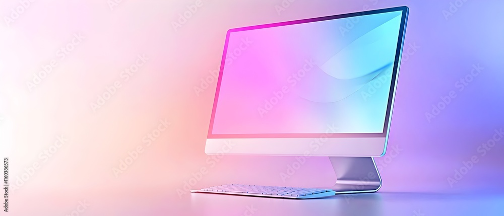 Wall mural a computer monitor with a keyboard on a table