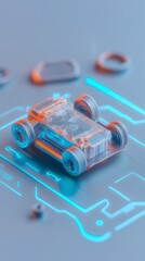 Mechanics repair, diagnostics and testing concept: Electric vehicle diagnostic tools displayed with vibrant lighting, illustrating clean energy in repair innovation.