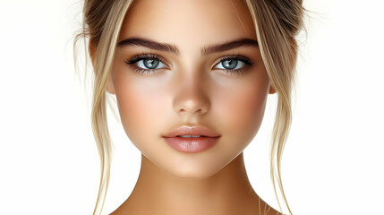 Fototapeta premium Beauty Face Shows Makeup, Cosmetics, Skincare, and Blonde Hair Beautifully