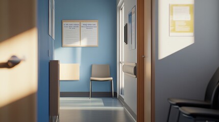 Empty pediatric clinic featuring vaccination posters, conveying a message of preparedness and public health awareness in a serene and hygienic environment.