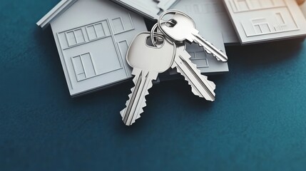 Mortgage, investment, real estate and property concept - close up of house keys. 3d rendering