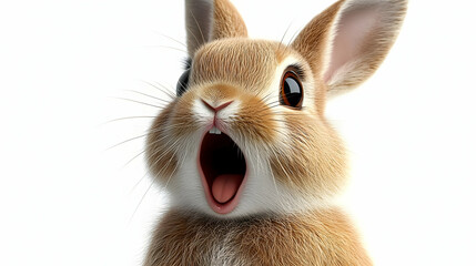 Fototapeta premium Cute Bunny Rabbit Opens Mouth Wide, Showing Teeth and Tongue