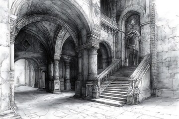 Fototapeta premium Grand Structure of Typical Medieval Architecture in Monochrome