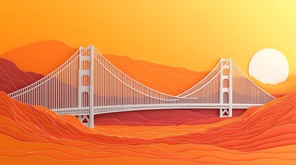 Obraz premium Sleek Representation of the Golden Gate Bridge in Warm Tones