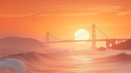 Obraz premium Stunning Sunset View of the Golden Gate Bridge in Soft Light