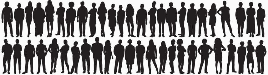 Silhouettes of different People Standing and walking Rear View. Male and Female collection 