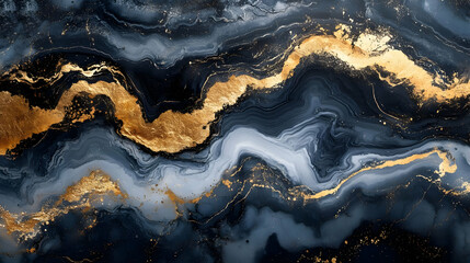 Fototapeta premium Black and Gold Alcohol Ink Flows Elegantly